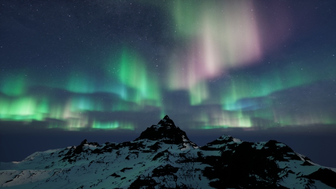 梦幻星空极光雪山斗转星移日出夜转日延时