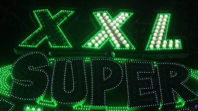 游乐场闪烁的绿色XXL超级霓虹灯标志
