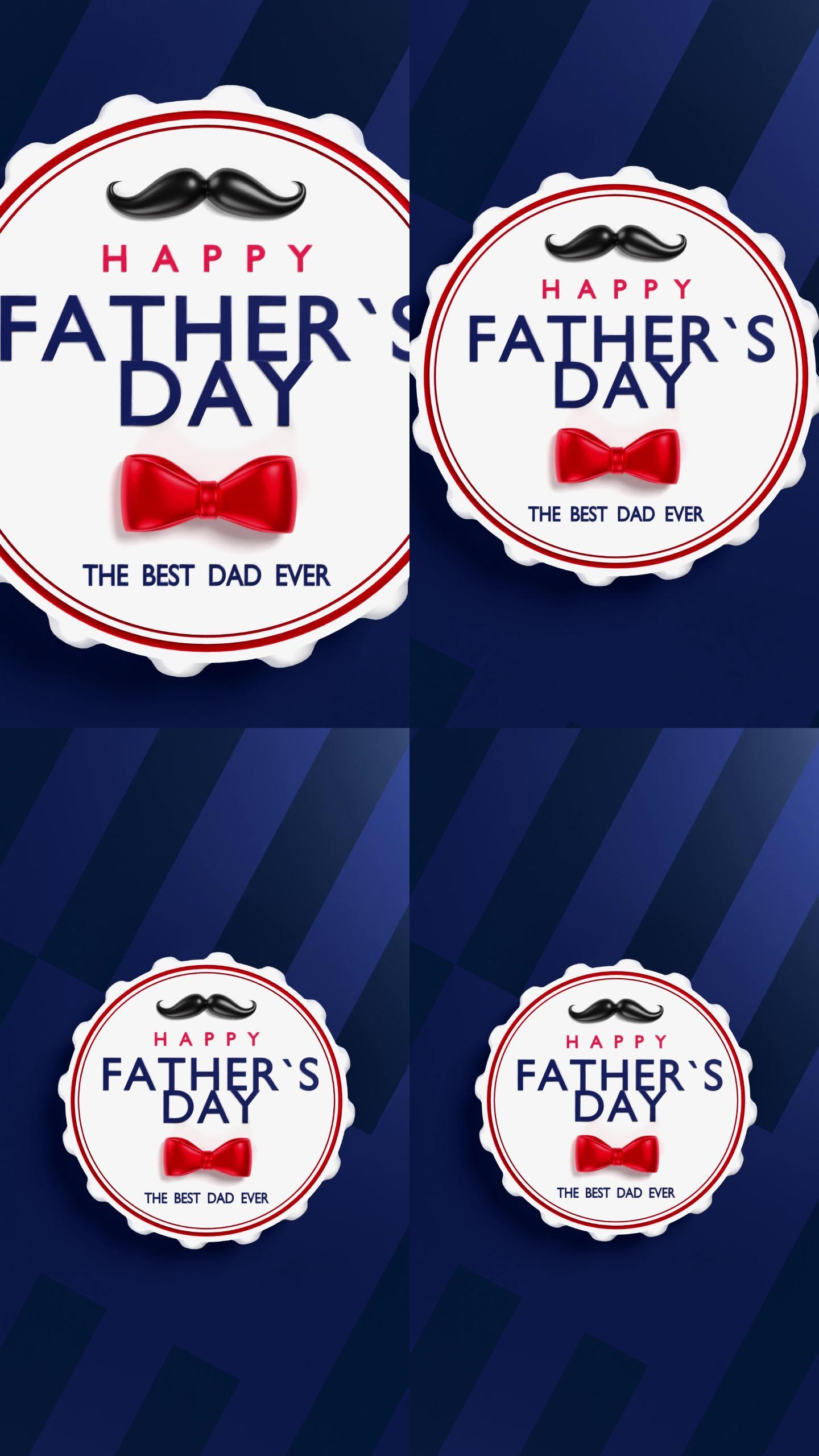 4K分辨率抽象蓝黑背景上的垂直“父亲节快乐”最佳父亲头衔