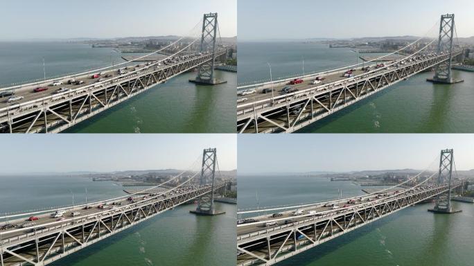 海湾大桥。旧金山。无人机镜头。
