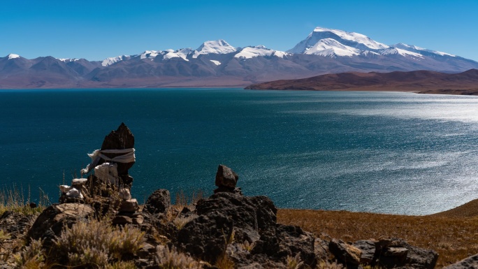 西藏玛旁雍措 湖泊 高原 风 移动