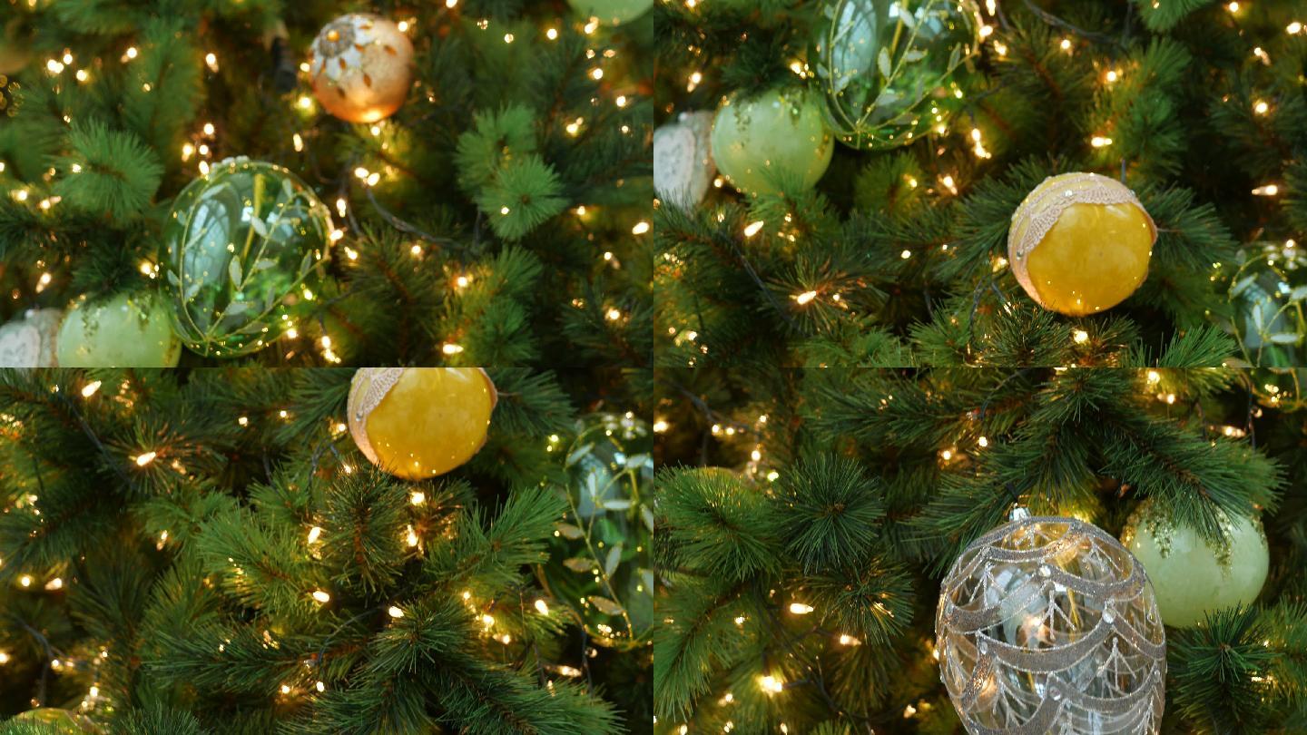 圣诞树上的装饰品彩灯彩球