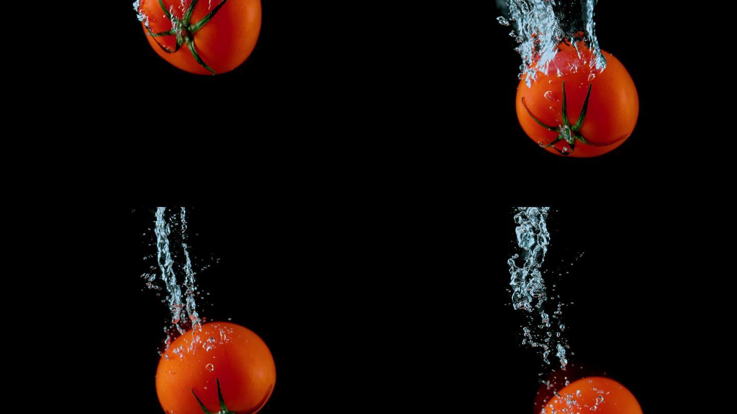 SLO-Mold番茄掉入水中并产生漩涡状气泡