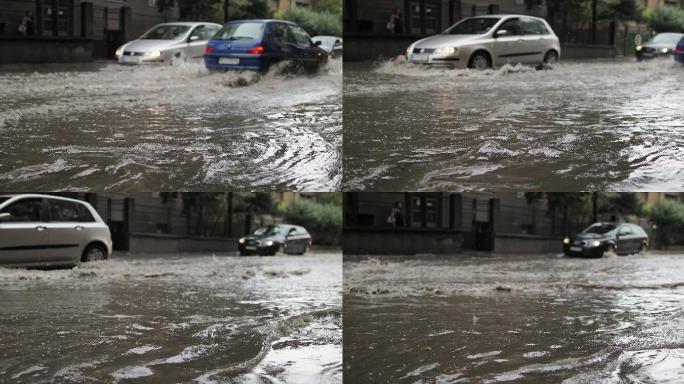 暴雨后洪水期间的交通堵塞