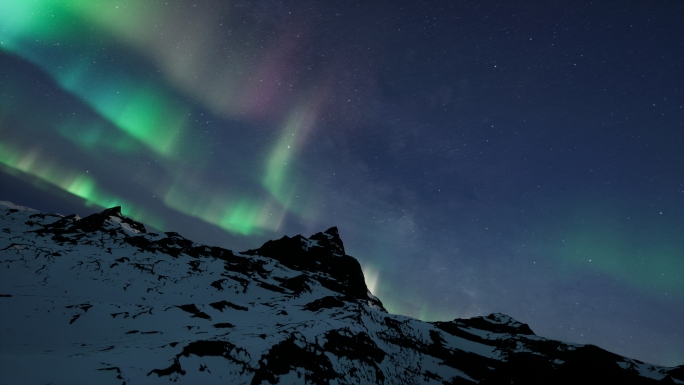 梦幻星空极光雪山斗转星移日出夜转日延时