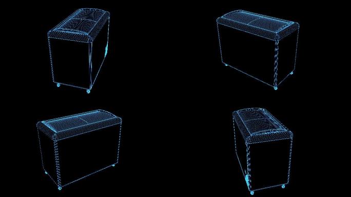 4K蓝色全息线框科技冰柜动画循环带通道