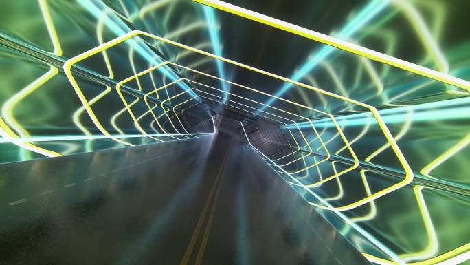 抽象急速前进在城市灯光隧道创意动态视频