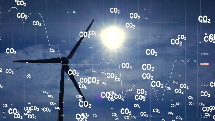 二氧化碳二氧化碳排放全球空气气候污染概念。风力发电。折线图