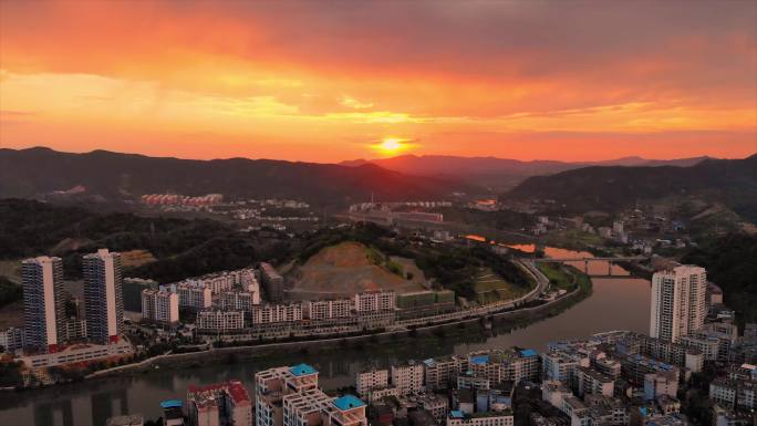 湖南省郴州市永兴县风景航拍日落乡村振兴