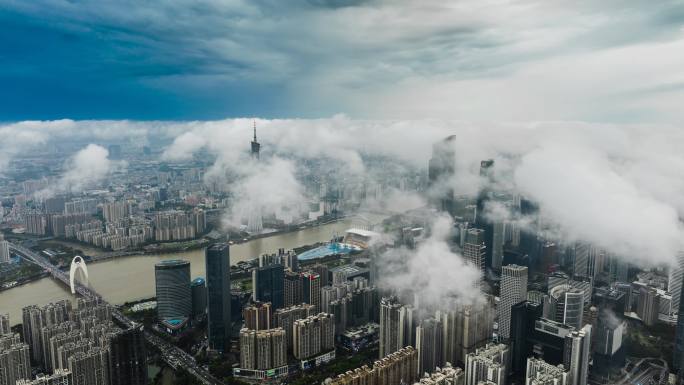 【商用超清4K】广州航拍云海珠江新城大气