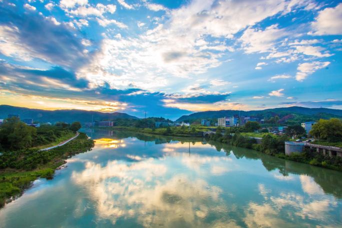 湖南省郴州市永兴县风景航拍日落延时摄影