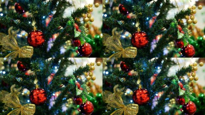 圣诞树上的装饰品彩灯喜庆