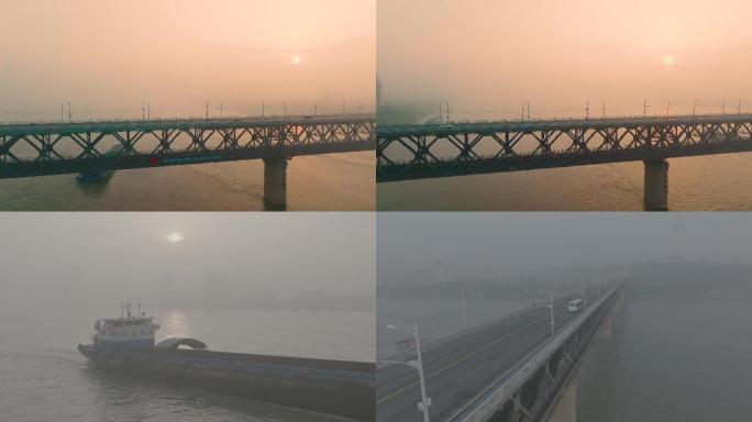 DJI17航拍武汉长江大桥片头过场清晨