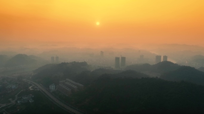 湖南省郴州市永兴县城市风景日出延时摄影