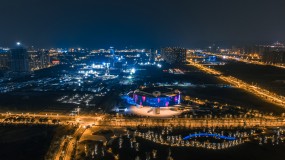 南京江北新区市民中心夜景延时视频素材