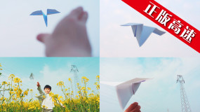 纸飞机孩子小孩放飞梦想希望未来成长展望飞视频素材包