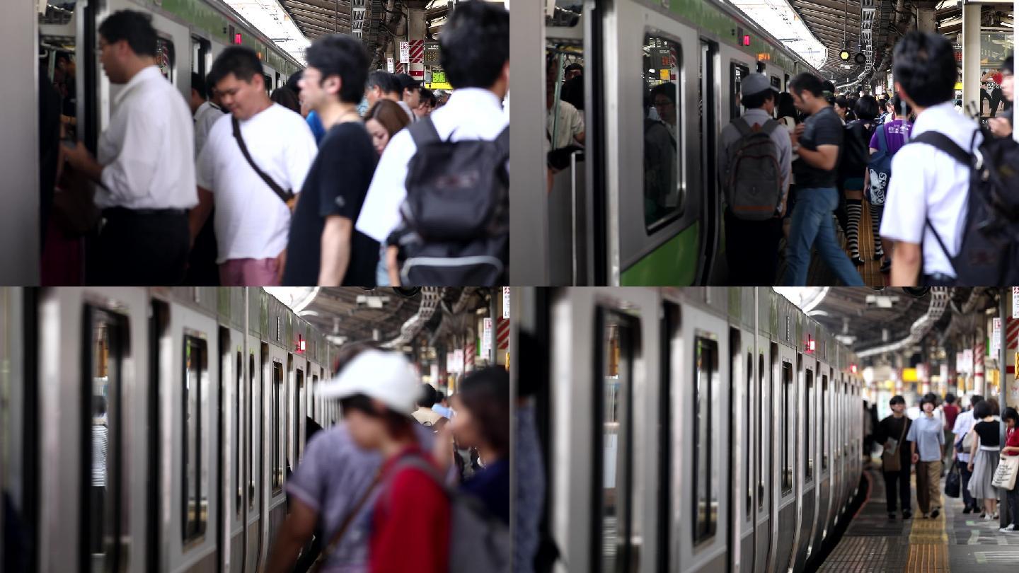 日本东京地铁站上下人流