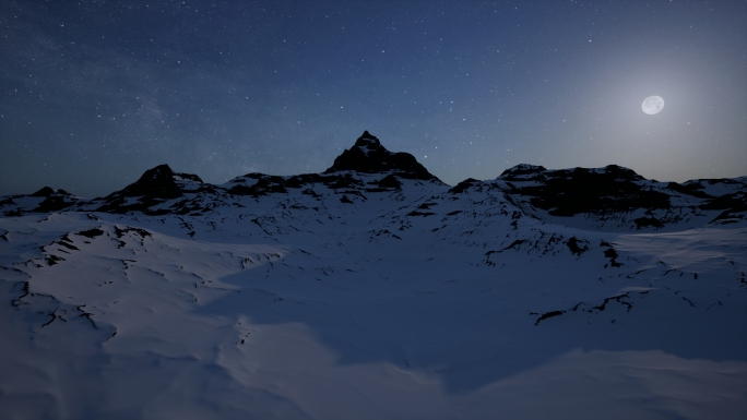 梦幻星空月下雪山斗转星移日出夜转日延时