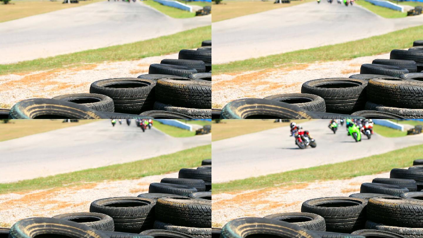 高清：摩托车在赛道上比赛。