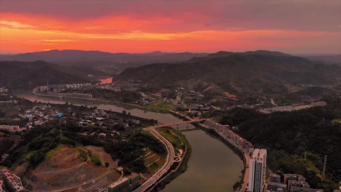 湖南省郴州市永兴县风景航拍城市日落