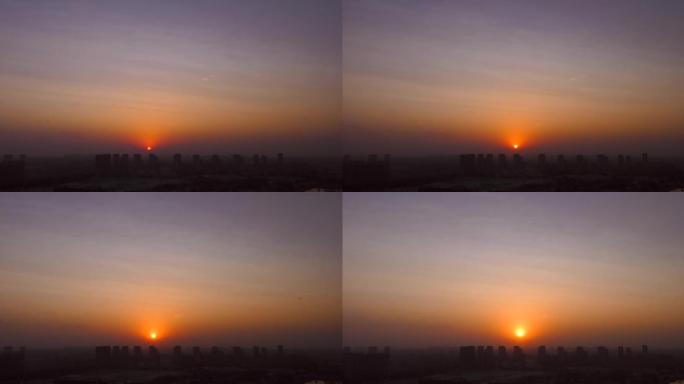 城市空气污染早晨日出清晨凌晨黎明时刻