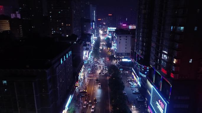 湖南长沙解放西路（全景）夜景航拍