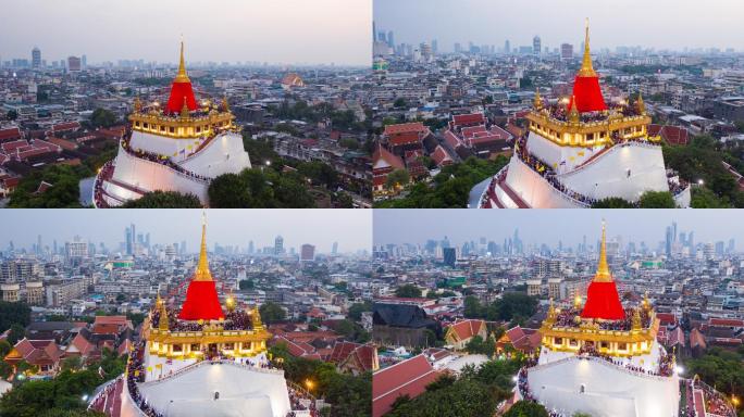 泰国曼谷金山（Wat Saket）4K空中超低空飞行