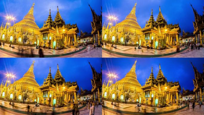 缅甸仰光Shwedagon宝塔的Timelapse视图