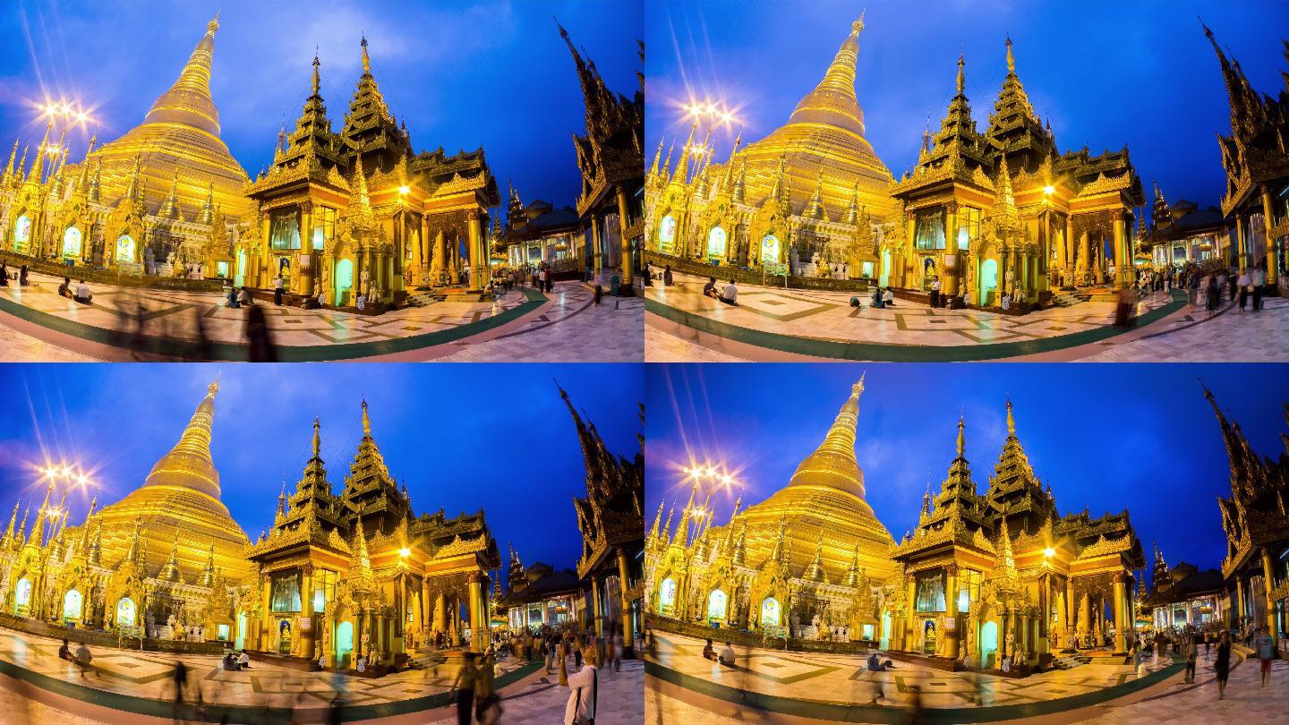 缅甸仰光Shwedagon宝塔的Timelapse视图