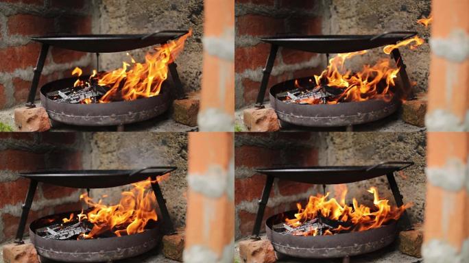 用铁板烤肉柴火烧火土灶柴火烧火火柴火素材