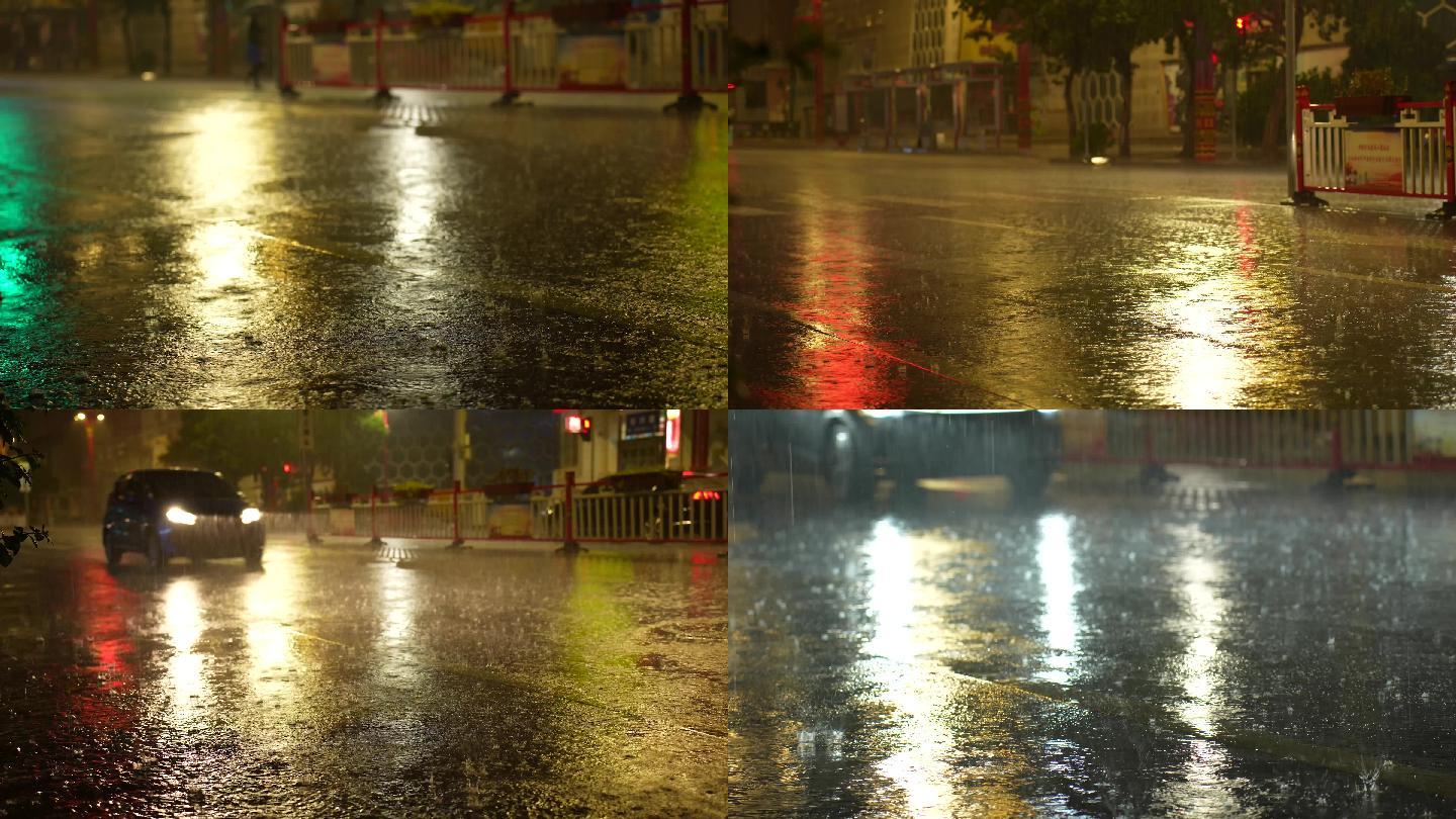 下雨了雨中街景车来车往实拍素材