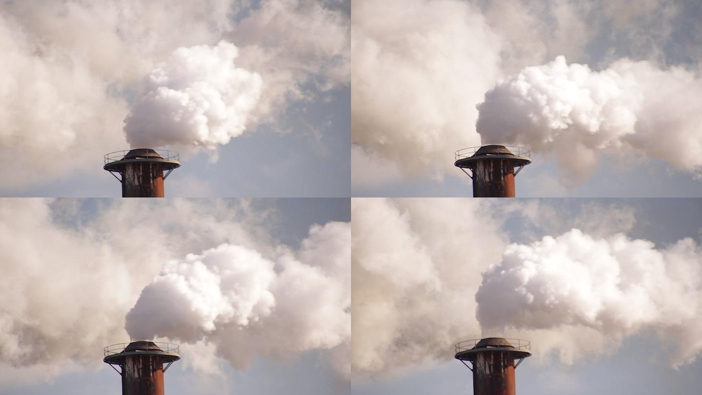 工厂烟囱对空气污染的特写