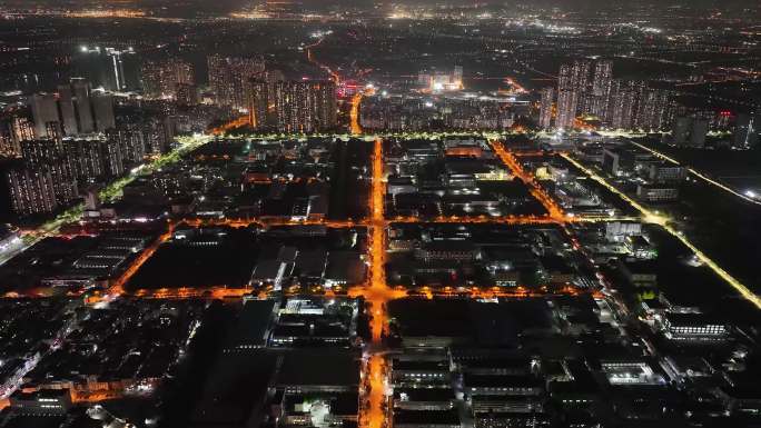 广州番禺石楼镇夜景街景延时航拍