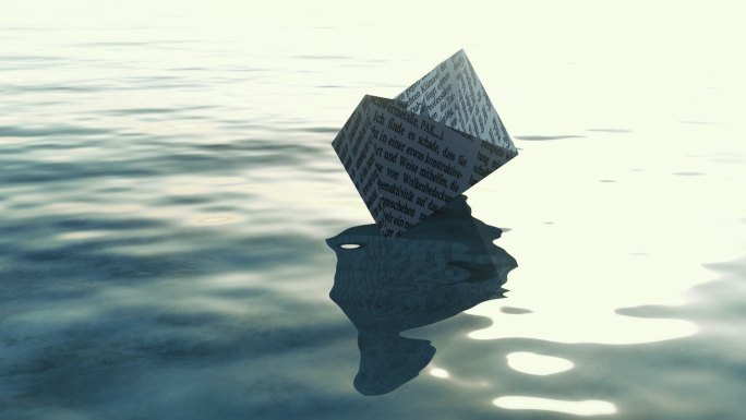 纸船水面海面波光粼粼纸船梦漂流梦想纸船背