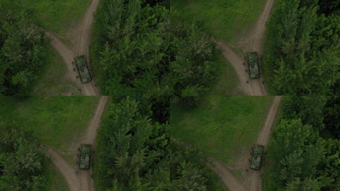 使用军用车辆无人机画面对士兵进行战术移动