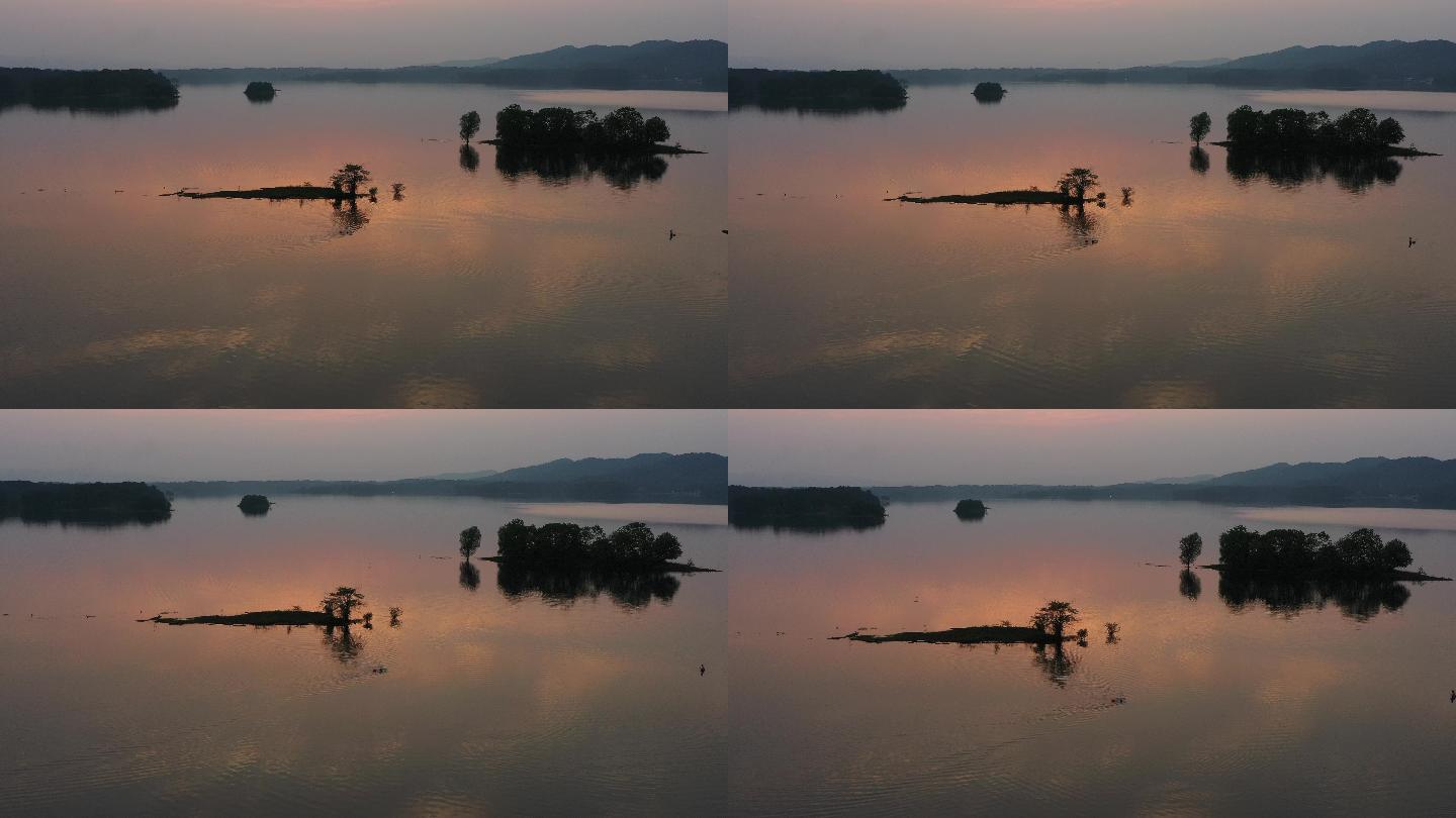俯瞰湖上落日4K视频