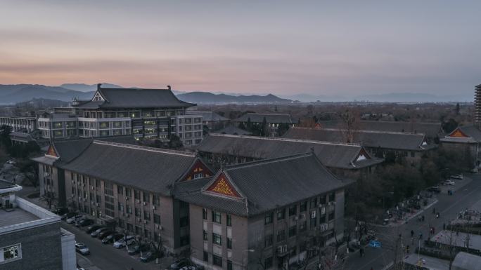 T/L远景哈子北京大学鸟瞰图日落至黄昏/中国北京
