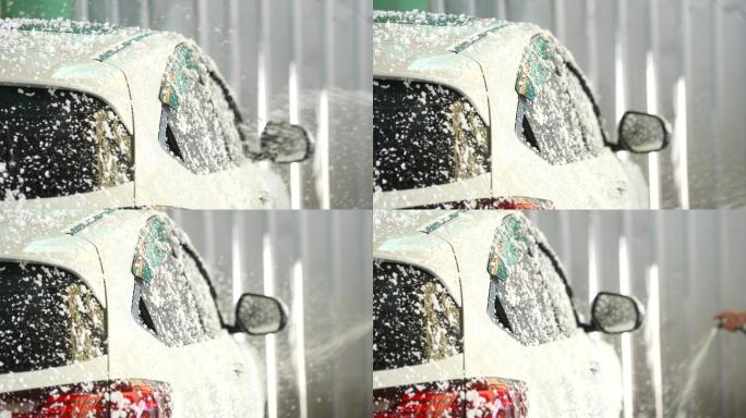在car care洗车的特写镜头和慢镜头