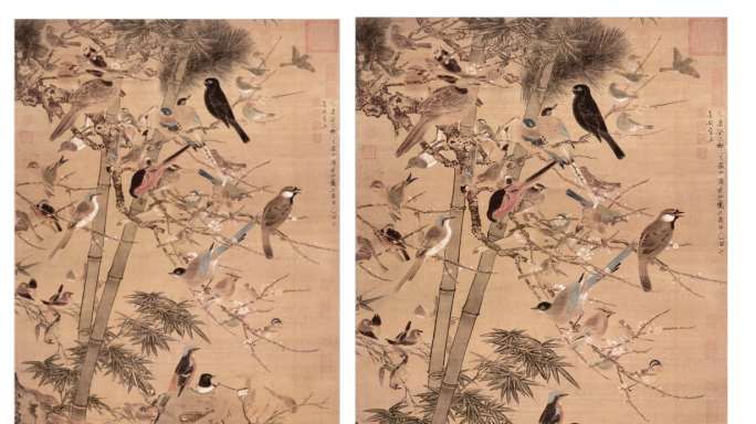 展开的画卷-三友百禽图