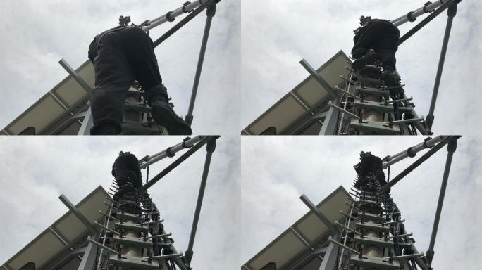 屋顶电信工作现场信号塔高危作业