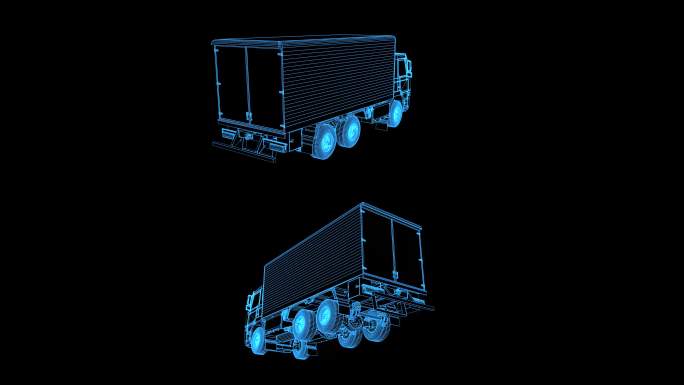 4K蓝色线框全息科技货车循环动画带通道