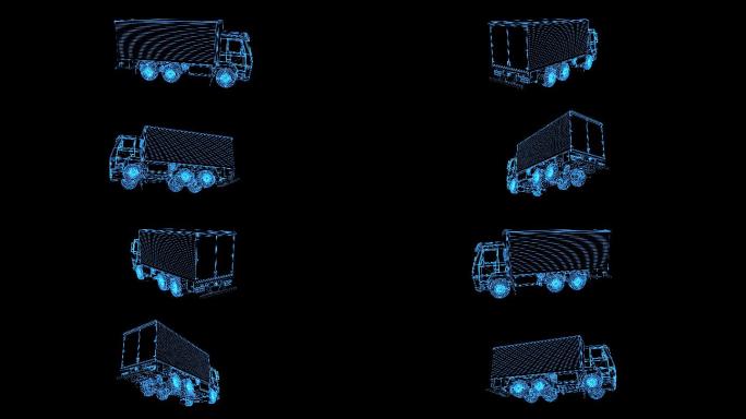 4K蓝色线框全息科技货车循环动画带通道