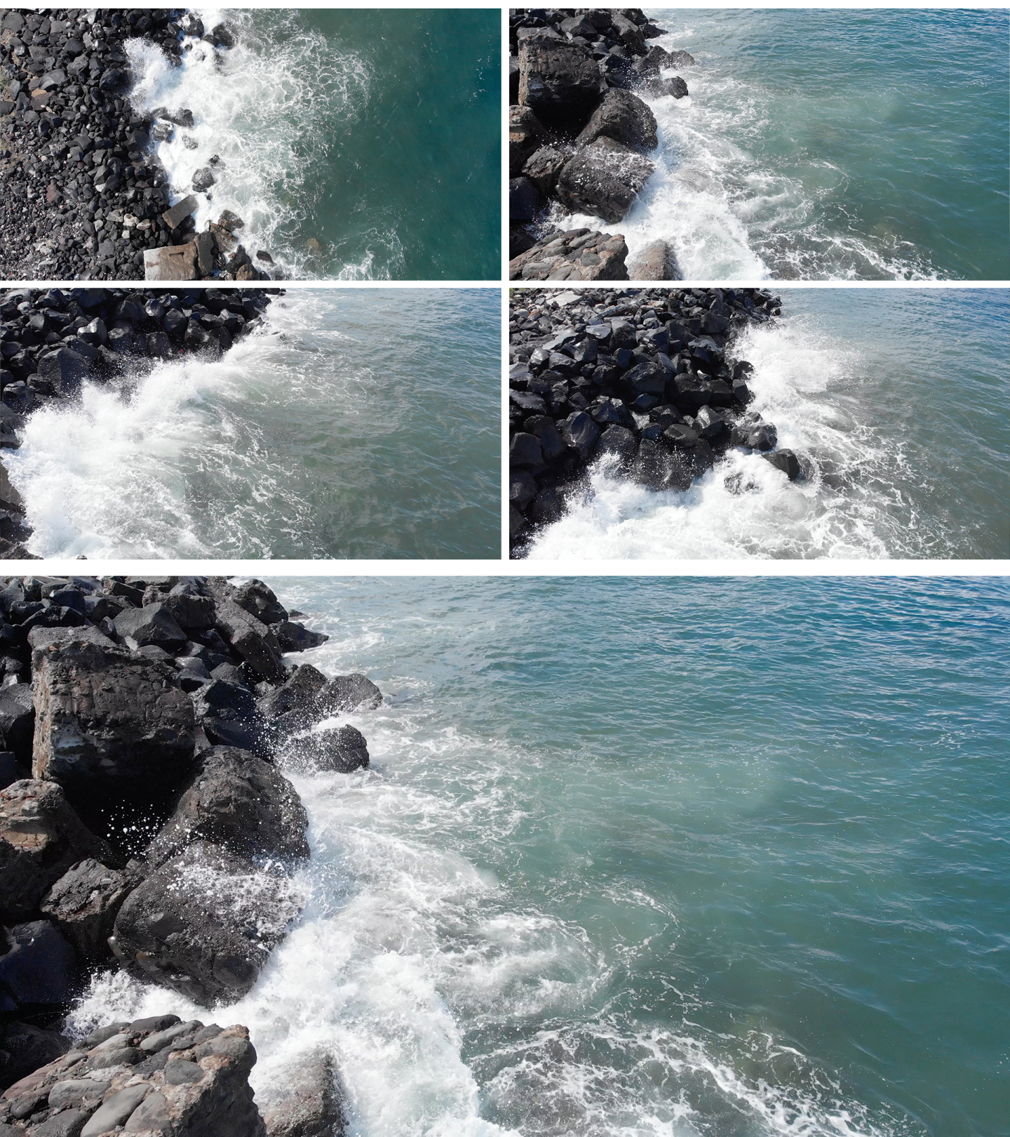 海边海浪拍打 岸边礁石 浪花冲刷航拍素材