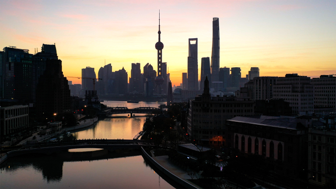 金色上海城市风光航拍