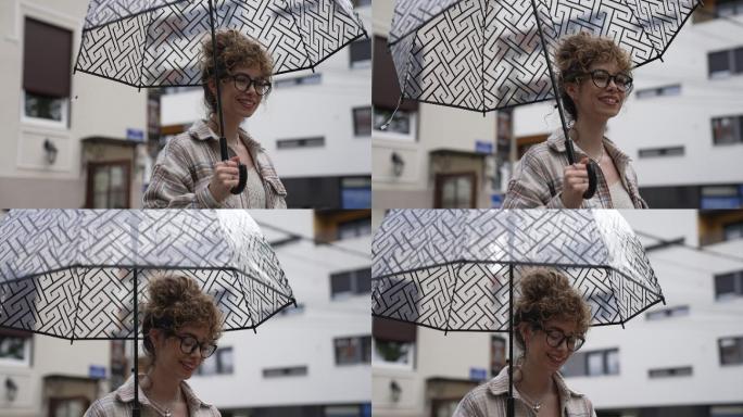 雨中散步的好天气外国人美女下雨天