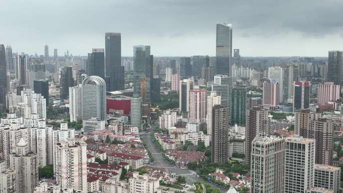 4K原素材-航拍上海密集高楼大厦建筑群