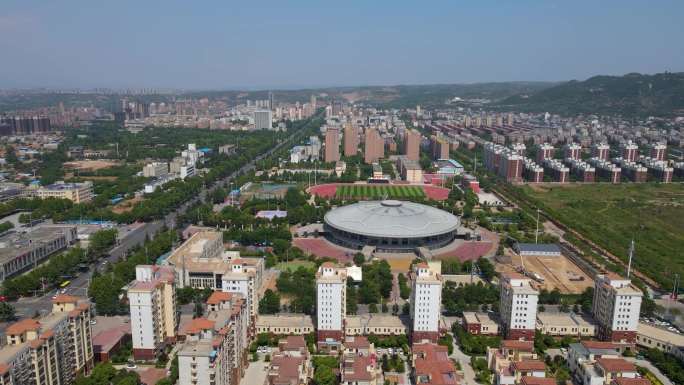 城市住宅区蓝天白云航拍视频素材C