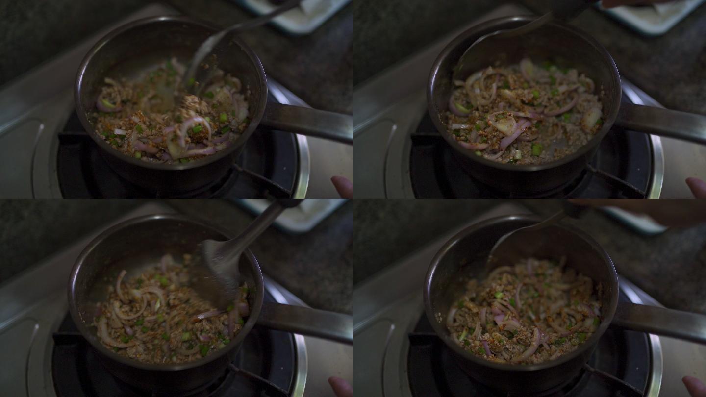 锅里食物的特写镜头。