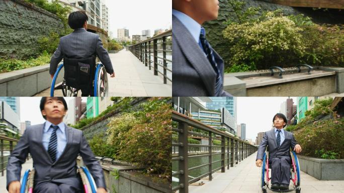 坐轮椅的日本男子自理