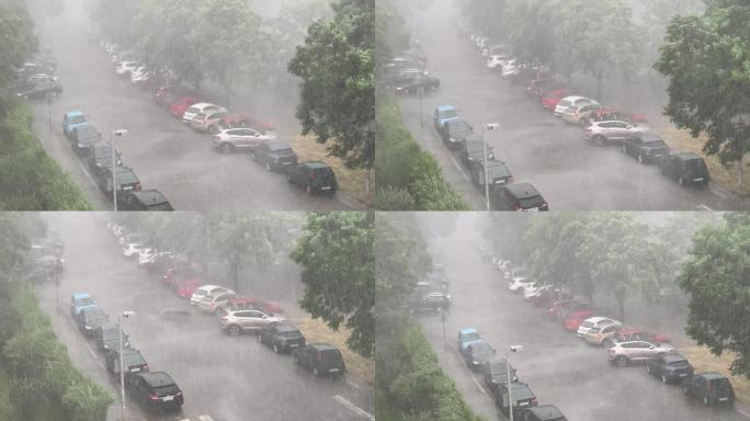 波兰城市暴雨和冰雹伴随着风暴的突然爆发